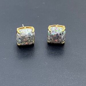Kate Spade New York Small Square Opal White Glitter Gold Plated Stud Earring